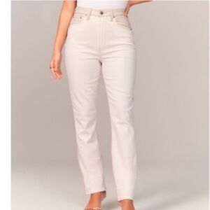 Abercrombie and Fitch Slim Straight Ultra High‎ Rise Pants 35 leather denim bone